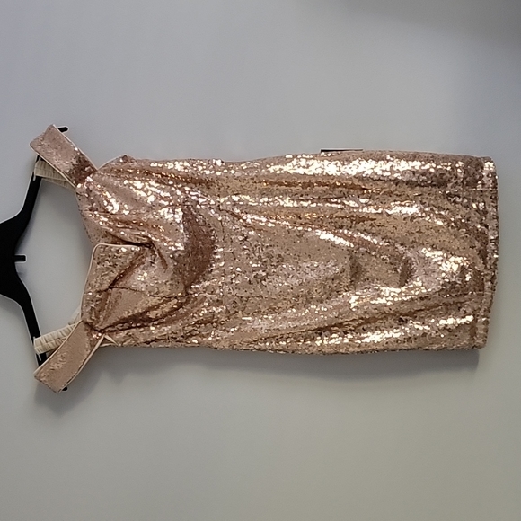 Lulus Magic Maker Gold Metallic Off-Shoulder Bodycon Mini Dress S - Picture 7 of 11